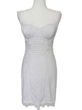 Guess Womens White Y2k Lace Bustier Chemise Bodycon Babydoll Mini Dress Size 8